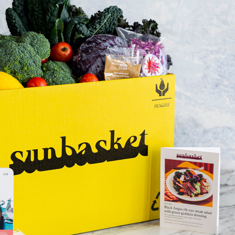 Sunbasket box filled with produce and pre-prepped food