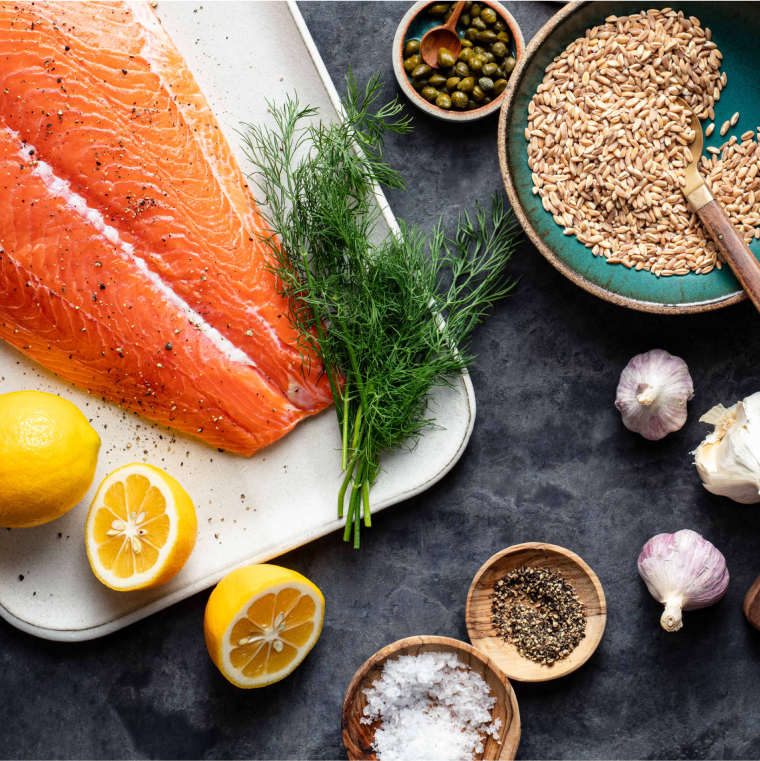 Fresh salmon and lemons